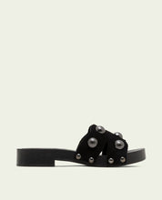 GIANNA BLACK LEATHER HEEL SANDAL WITH STUDS