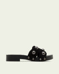 GIANNA BLACK LEATHER HEEL SANDAL WITH STUDS