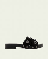 GIANNA BLACK LEATHER HEEL SANDAL WITH STUDS