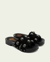 GIANNA BLACK LEATHER HEEL SANDAL WITH STUDS