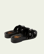 GIANNA BLACK LEATHER HEEL SANDAL WITH STUDS