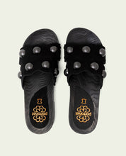 GIANNA BLACK LEATHER HEEL SANDAL WITH STUDS