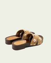 GIANNA CAMEL STUDDED LEATHER HEEL SANDAL