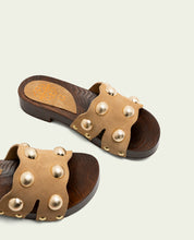 GIANNA CAMEL STUDDED LEATHER HEEL SANDAL