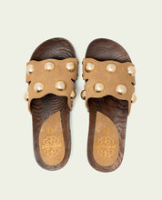 GIANNA CAMEL STUDDED LEATHER HEEL SANDAL