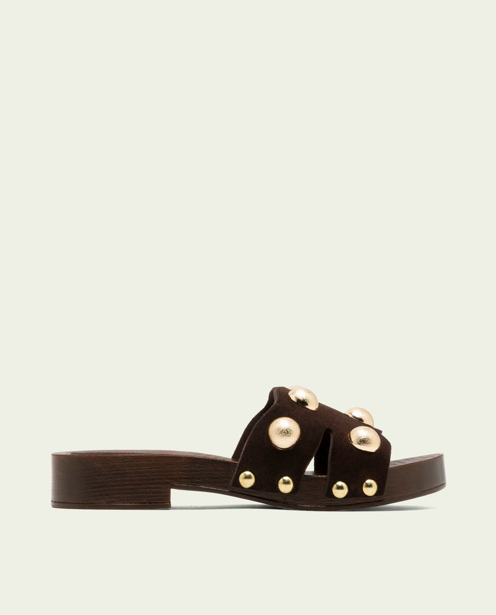 GIANNA MOKA STUDDED LEATHER HEEL SANDAL