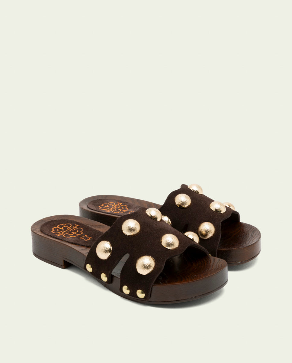 GIANNA MOKA STUDDED LEATHER HEEL SANDAL
