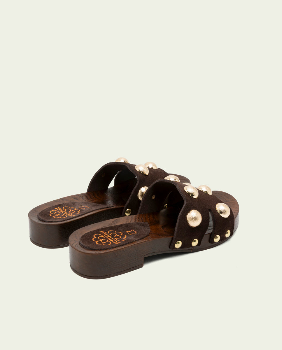 GIANNA MOKA STUDDED LEATHER HEEL SANDAL