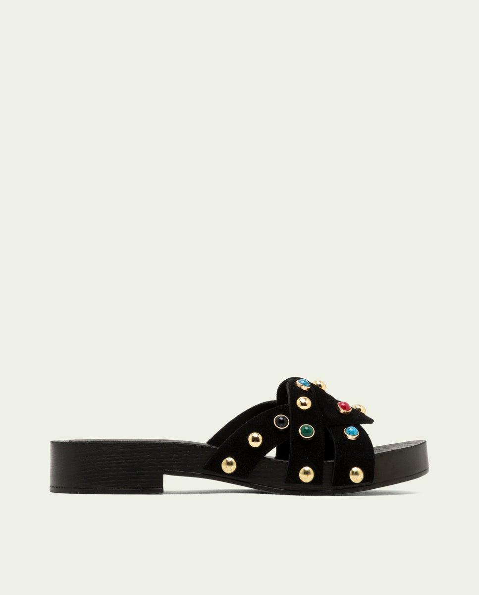 GRACIA BLACK JEWEL HEEL SANDAL