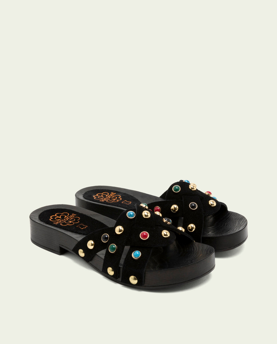 GRACIA BLACK JEWEL HEEL SANDAL
