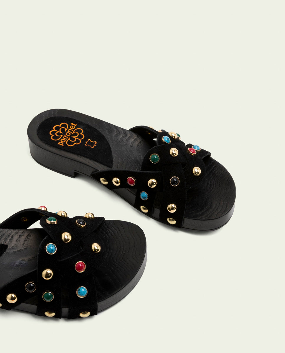 GRACIA BLACK JEWEL HEEL SANDAL
