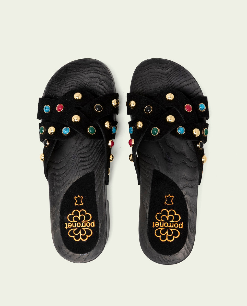 GRACIA BLACK JEWEL HEEL SANDAL