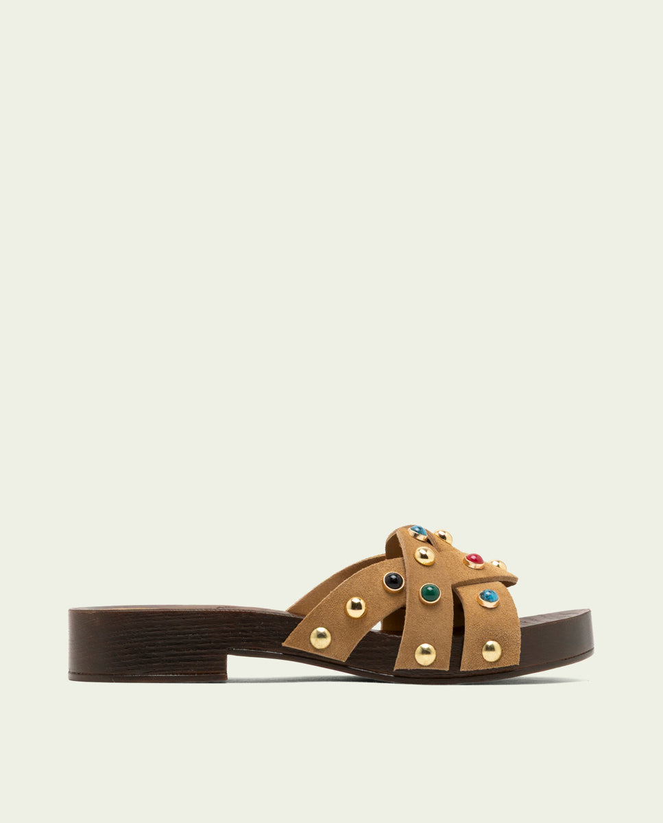 GRACIA CAMEL STONE HEEL SANDAL