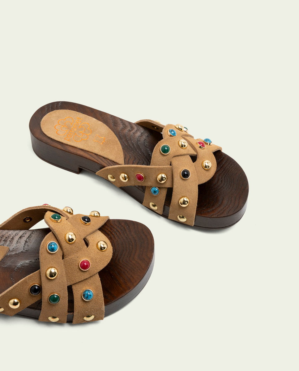 GRACIA CAMEL STONE HEEL SANDAL
