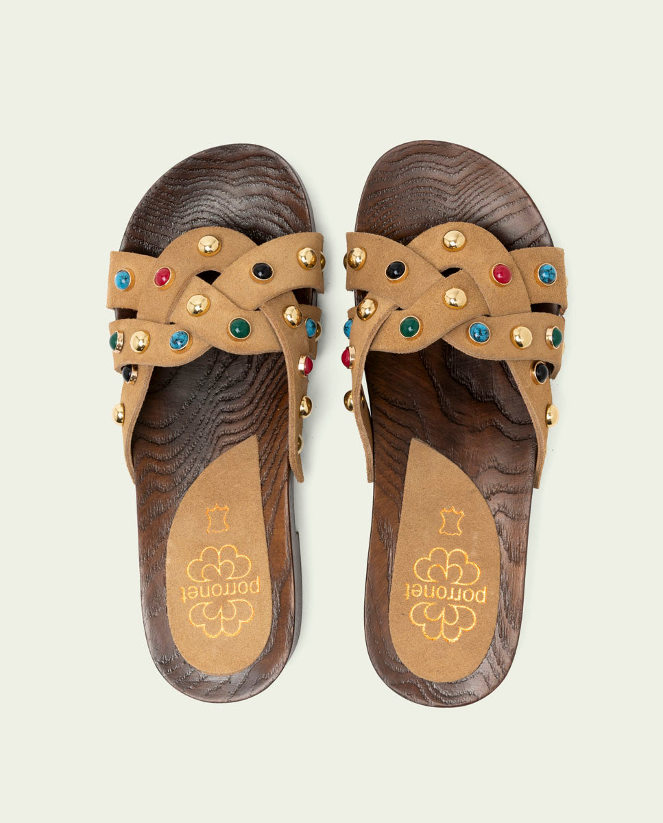 GRACIA CAMEL STONE HEEL SANDAL