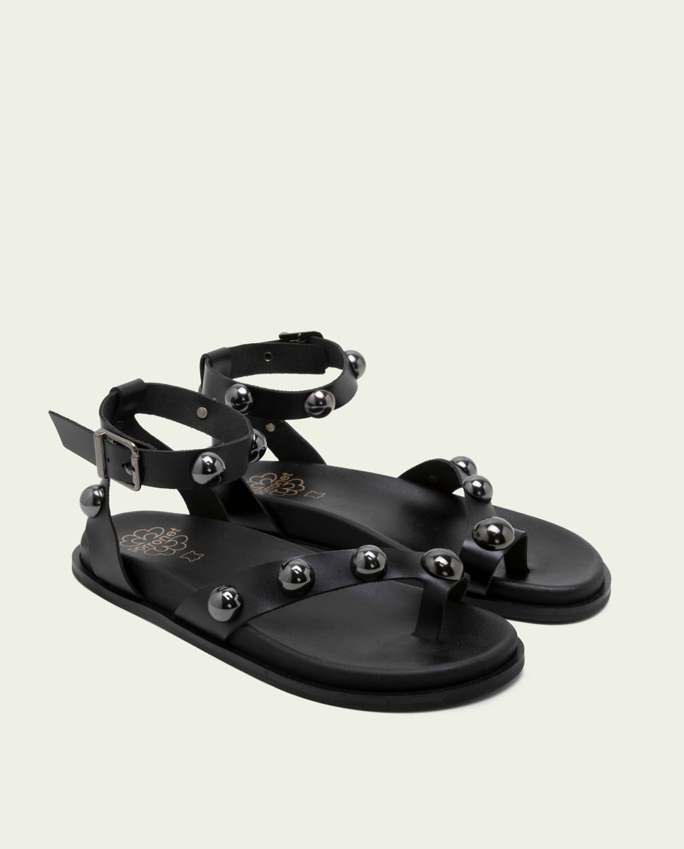 HOLLY BLACK STUDDED FLAT SANDAL