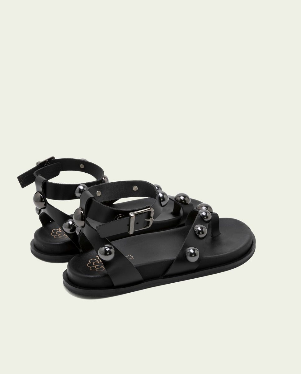 HOLLY BLACK STUDDED FLAT SANDAL