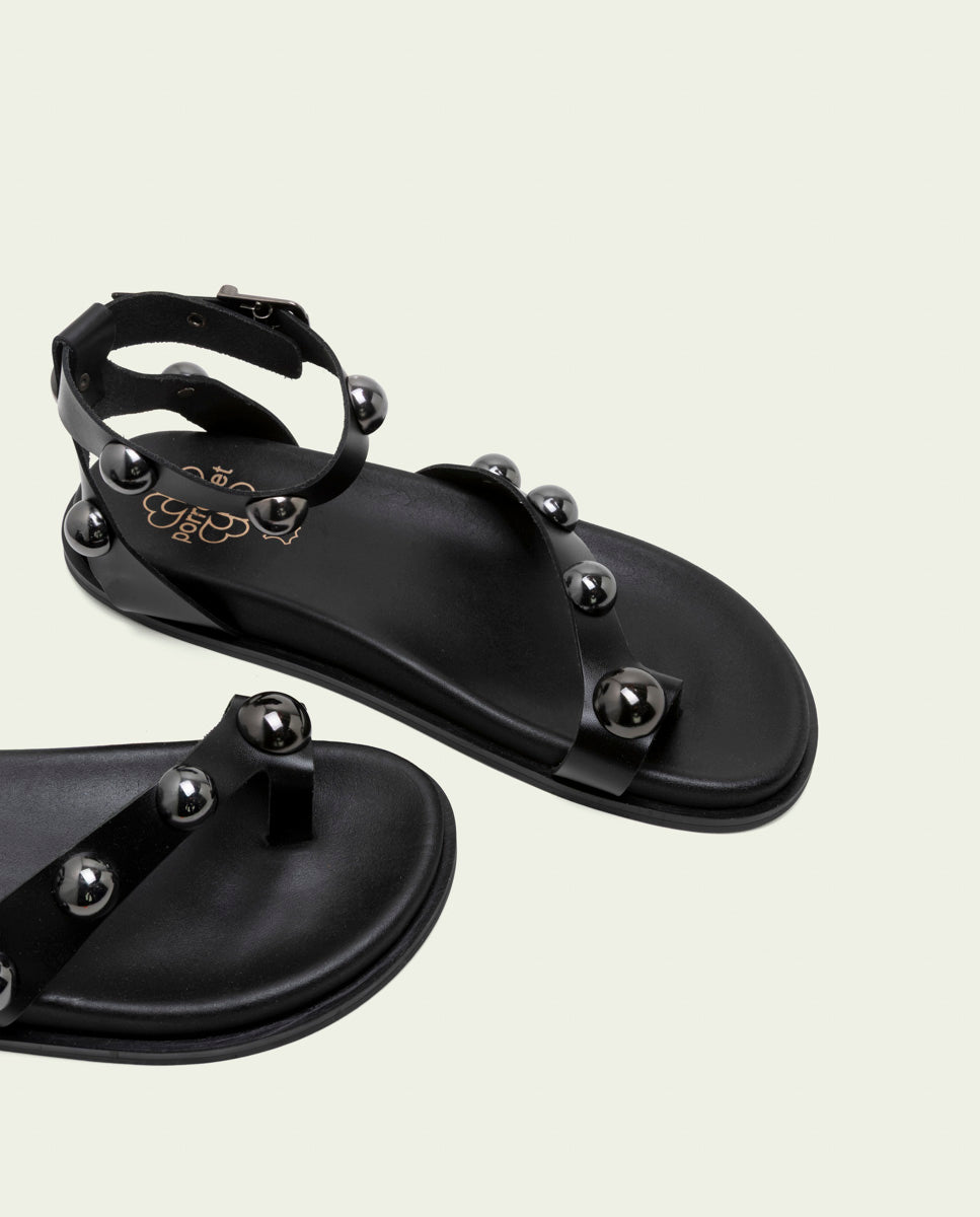 HOLLY BLACK STUDDED FLAT SANDAL