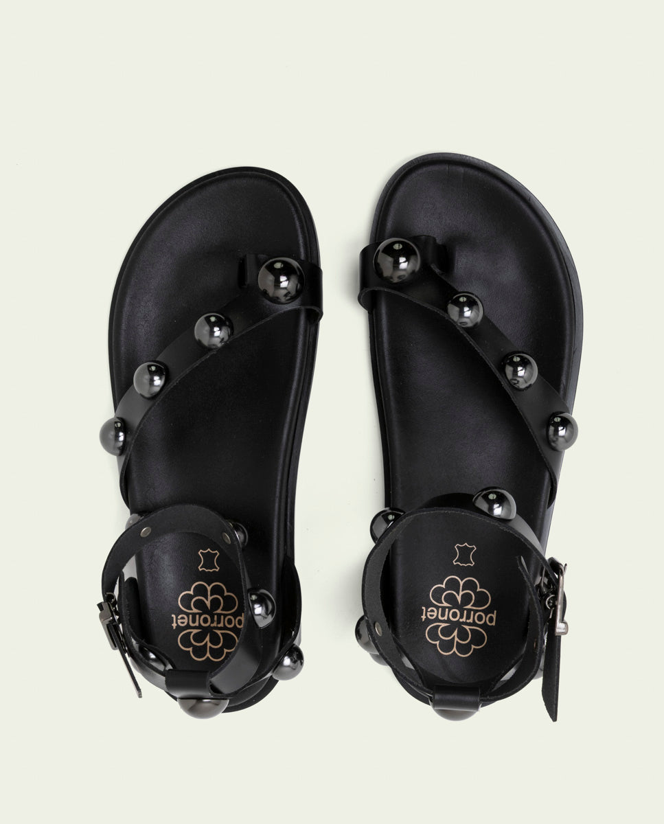 HOLLY BLACK STUDDED FLAT SANDAL