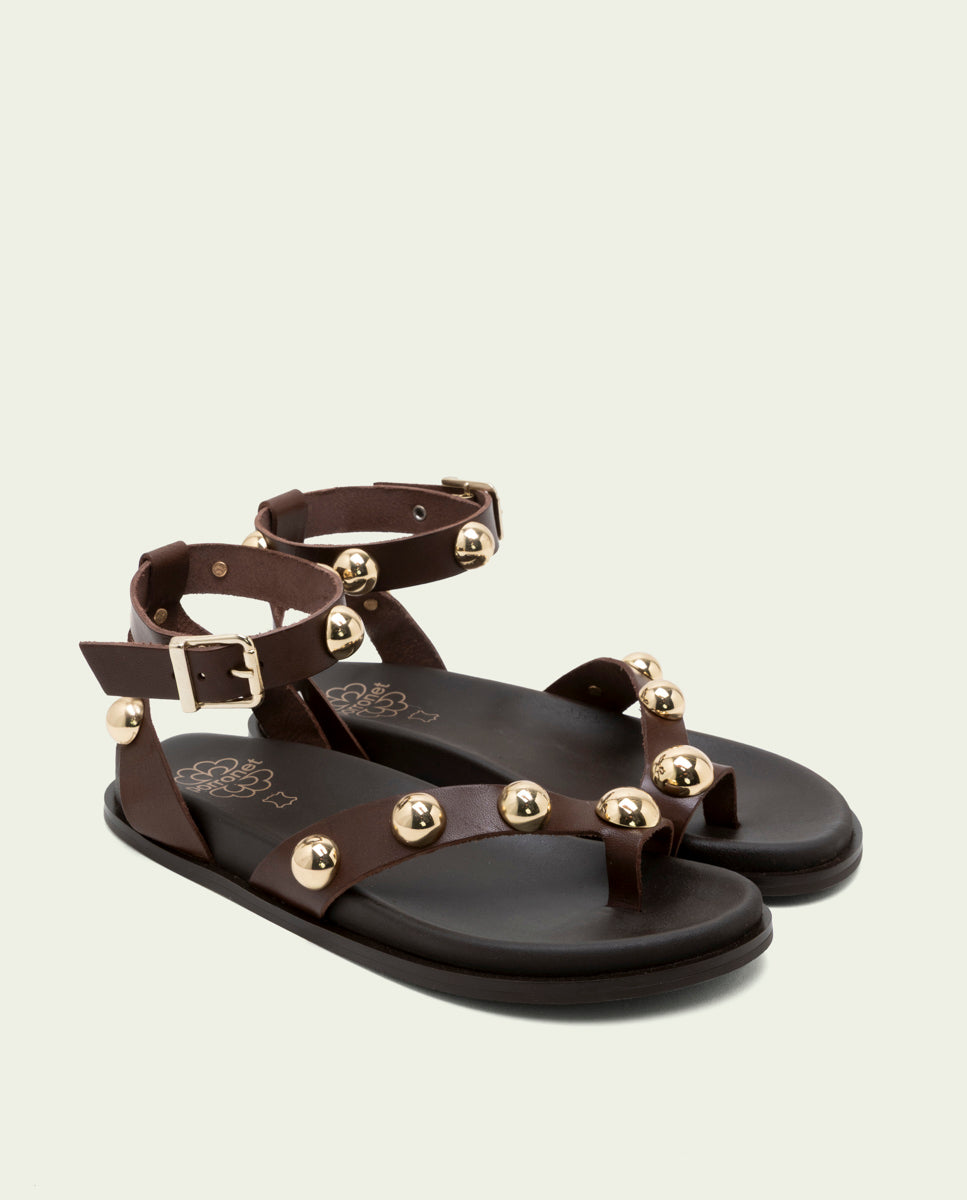 HOLLY MOKA STUDDED FLAT SANDAL
