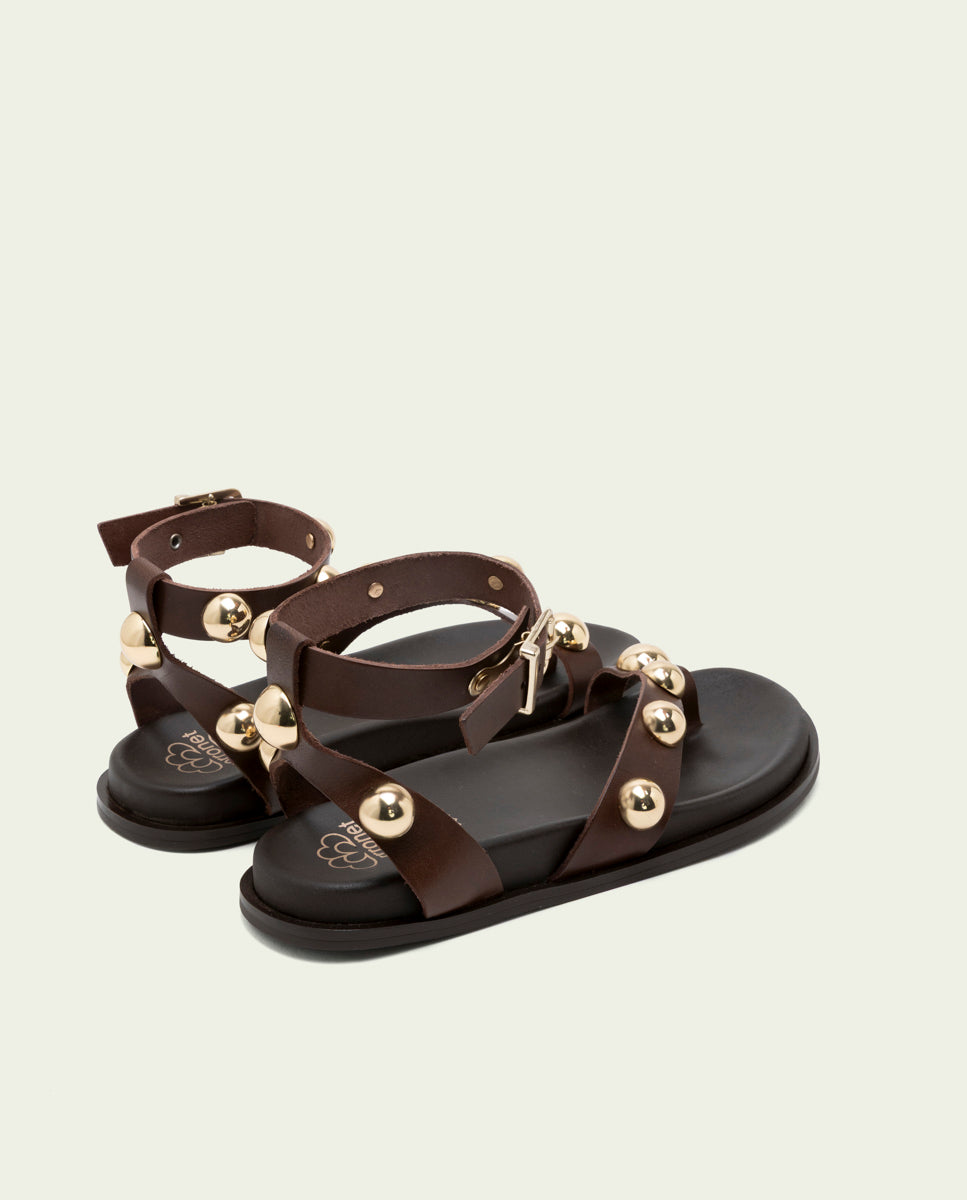 HOLLY MOKA STUDDED FLAT SANDAL