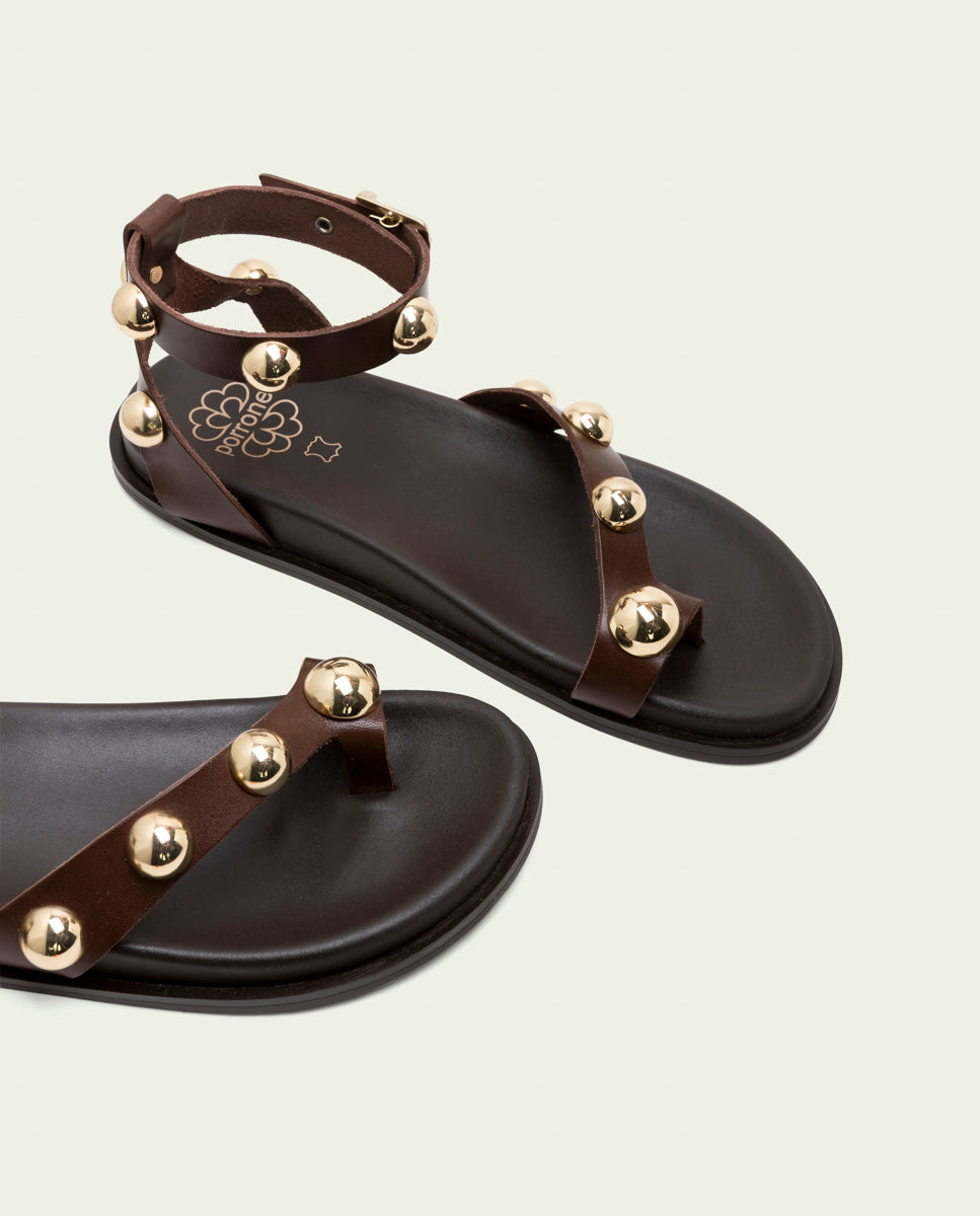HOLLY MOKA STUDDED FLAT SANDAL