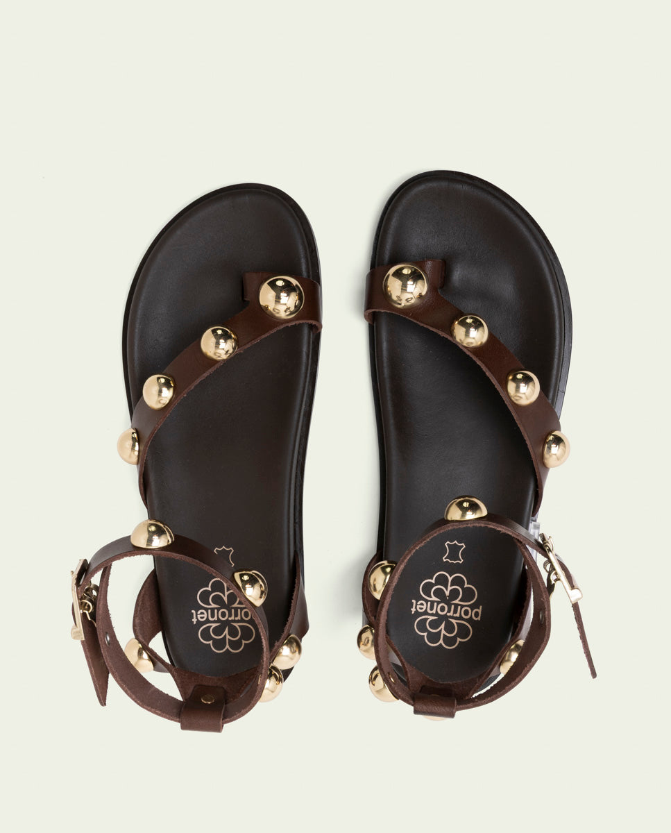 HOLLY MOKA STUDDED FLAT SANDAL