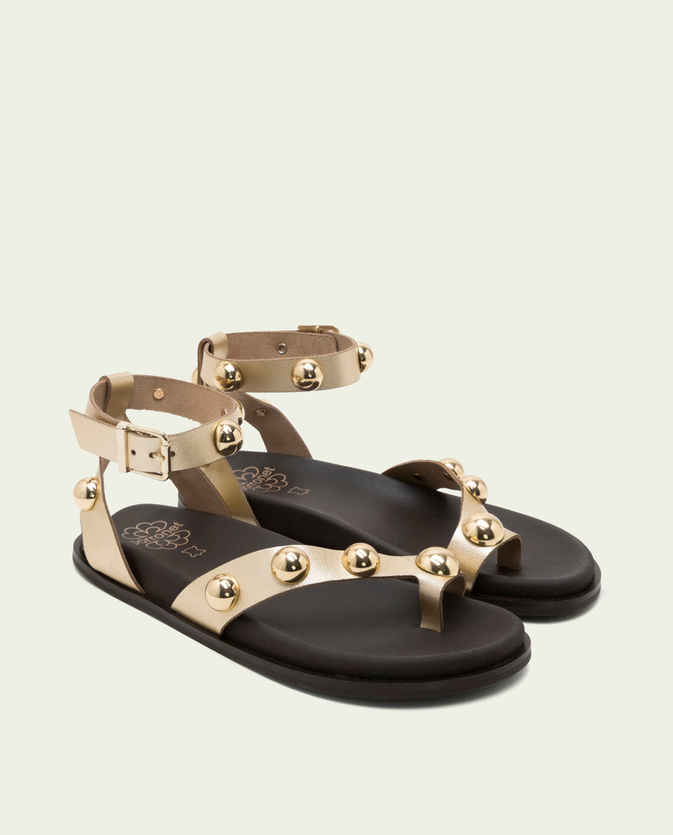 HOLLY GOLD STUDDED FLAT SANDAL