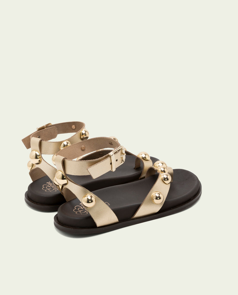 HOLLY GOLD STUDDED FLAT SANDAL