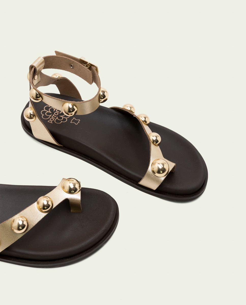 HOLLY GOLD STUDDED FLAT SANDAL