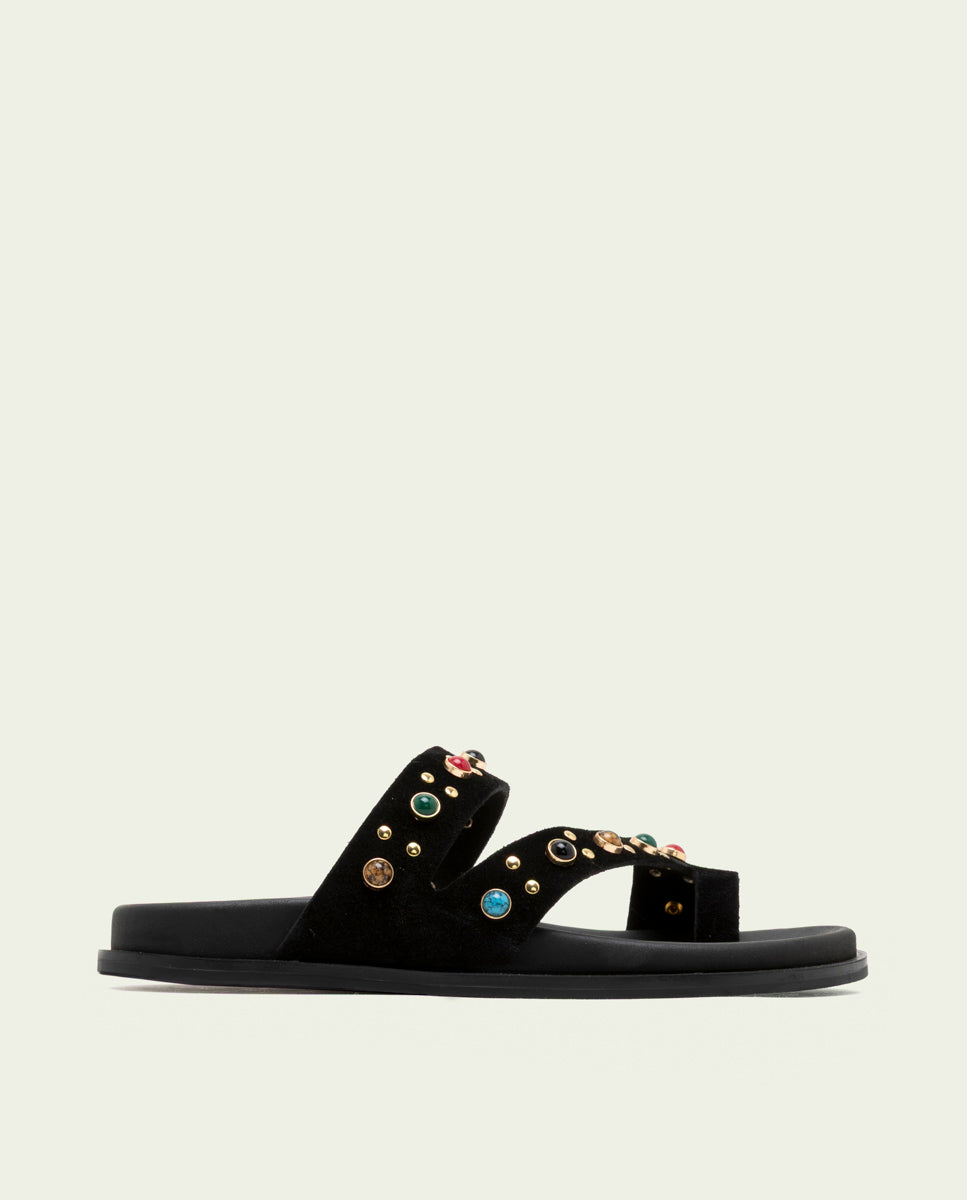 SANDALES PLATES EN CUIR CLOUS HANNAH NOIR