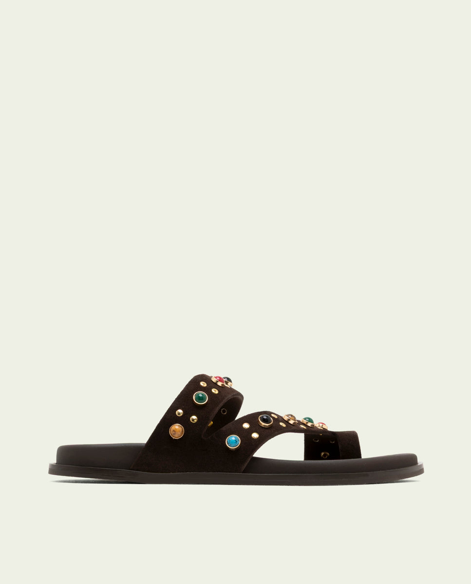 SANDALE PLATE EN CUIR CLOUS HANNAH MOKA
