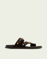 SANDALE PLATE EN CUIR CLOUS HANNAH MOKA