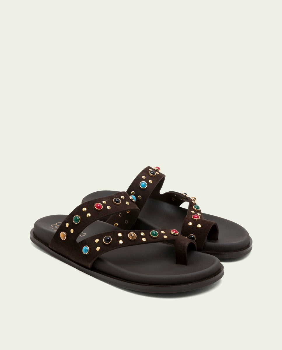 SANDALE PLATE EN CUIR CLOUS HANNAH MOKA