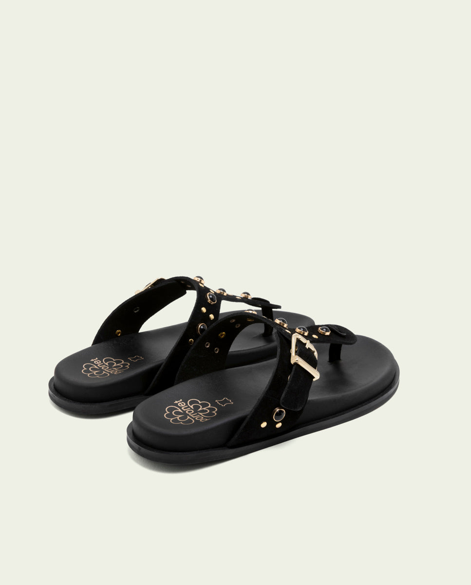 HARPER BLACK SLAVE FLAT SANDAL