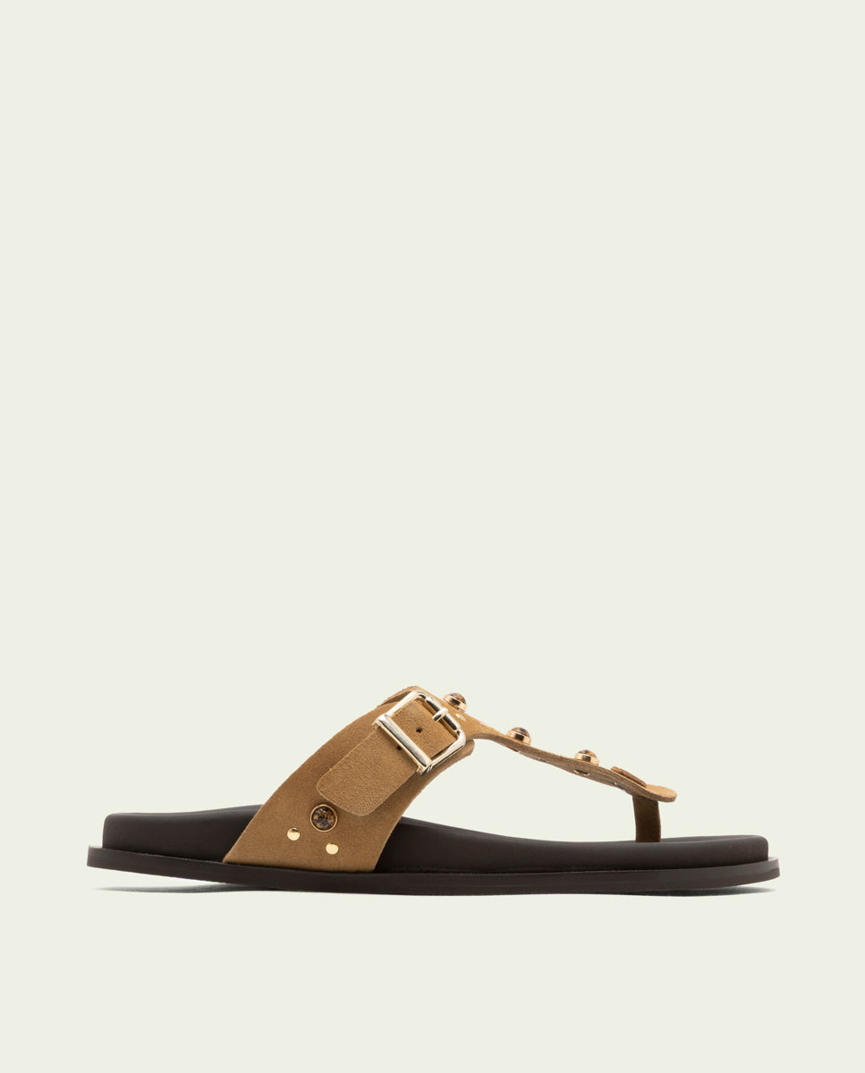 HARPER CAMEL SLAVE FLAT SANDAL