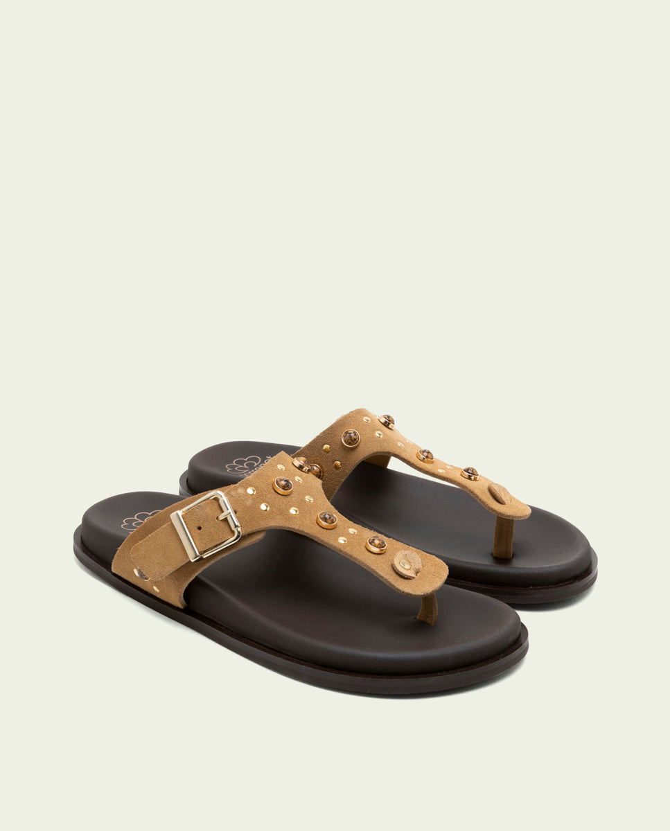 HARPER CAMEL SLAVE FLAT SANDAL