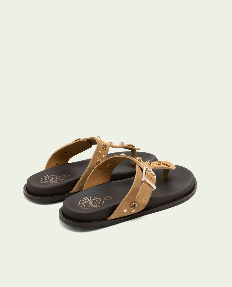 HARPER CAMEL SLAVE FLAT SANDAL