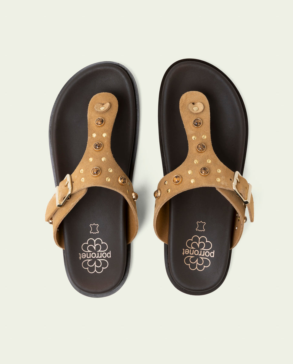 HARPER CAMEL SLAVE FLAT SANDAL
