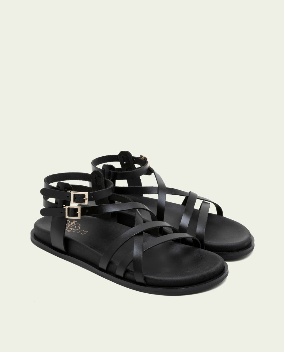 SANDALE PLATE EN CUIR HERA NOIR