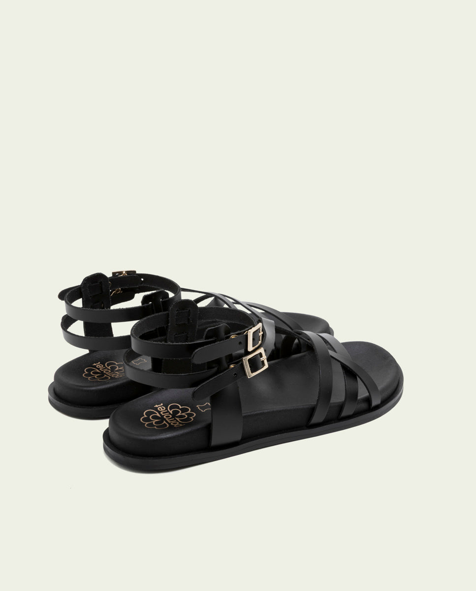 SANDALE PLATE EN CUIR HERA NOIR