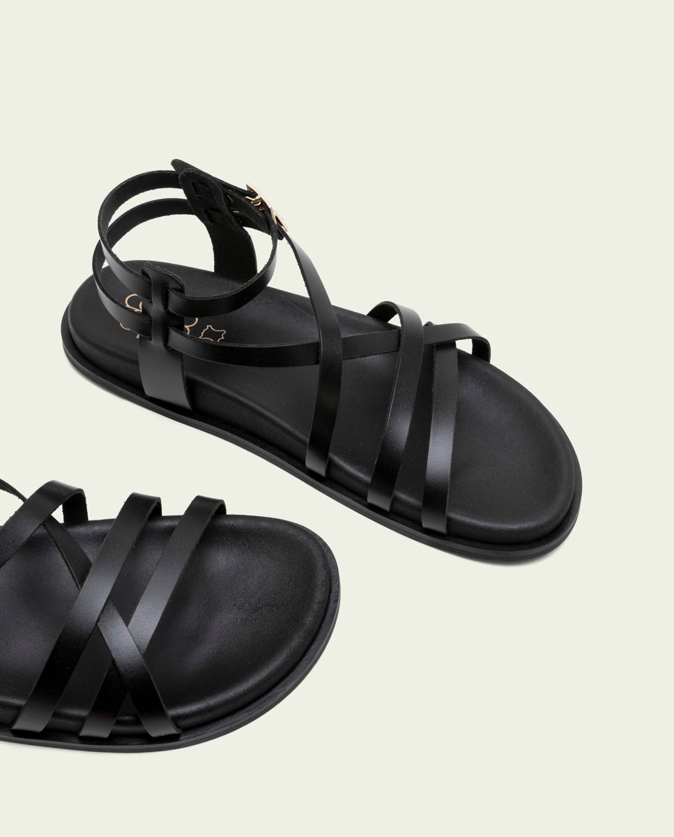 SANDALE PLATE EN CUIR HERA NOIR