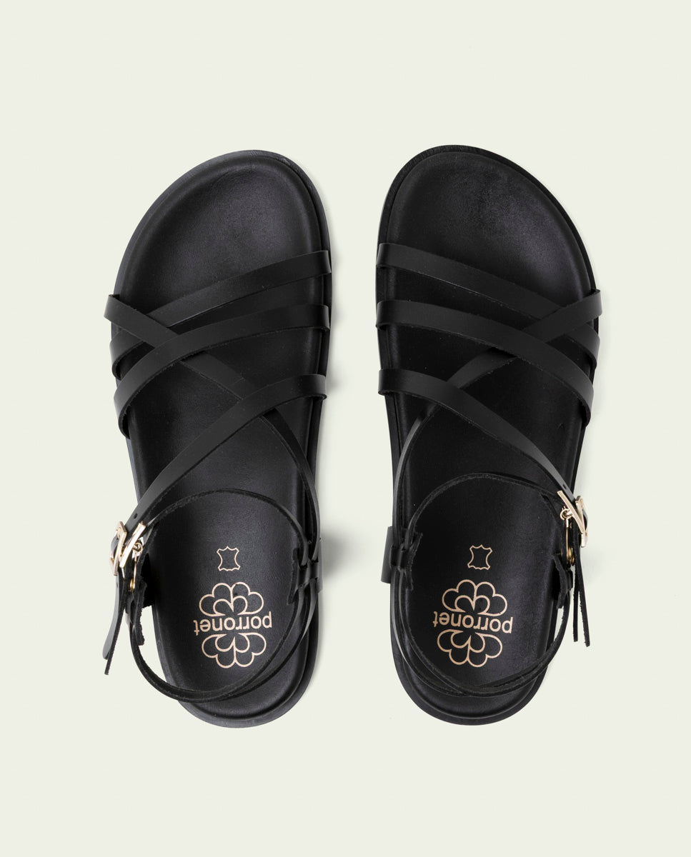 SANDALE PLATE EN CUIR HERA NOIR