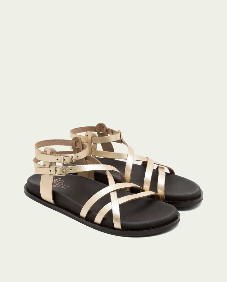 SANDALE PLATE EN CUIR HERA OR