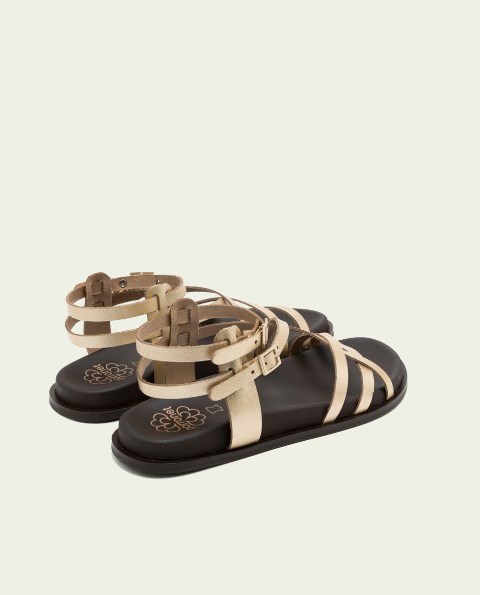 SANDALE PLATE EN CUIR HERA OR