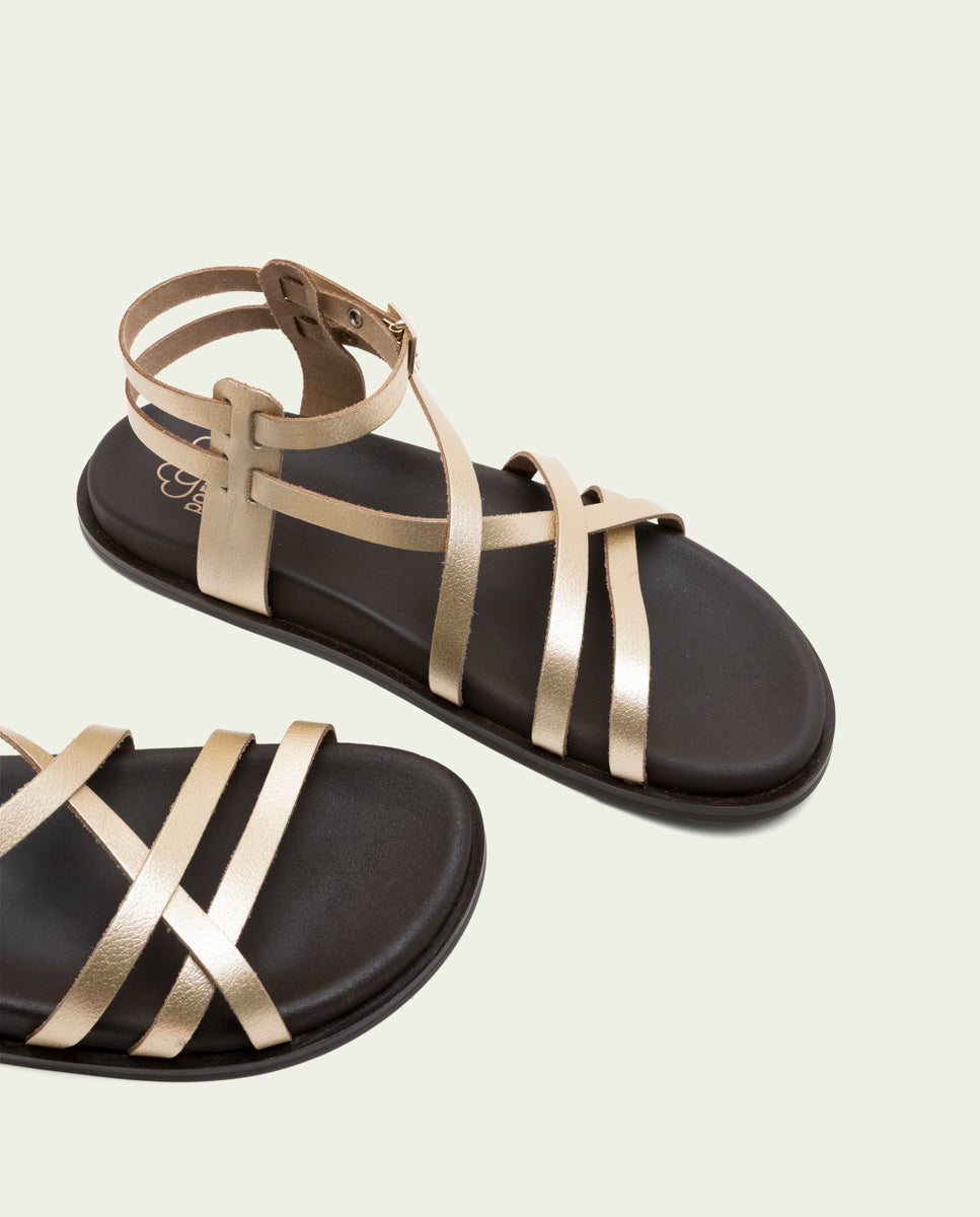 SANDALE PLATE EN CUIR HERA OR