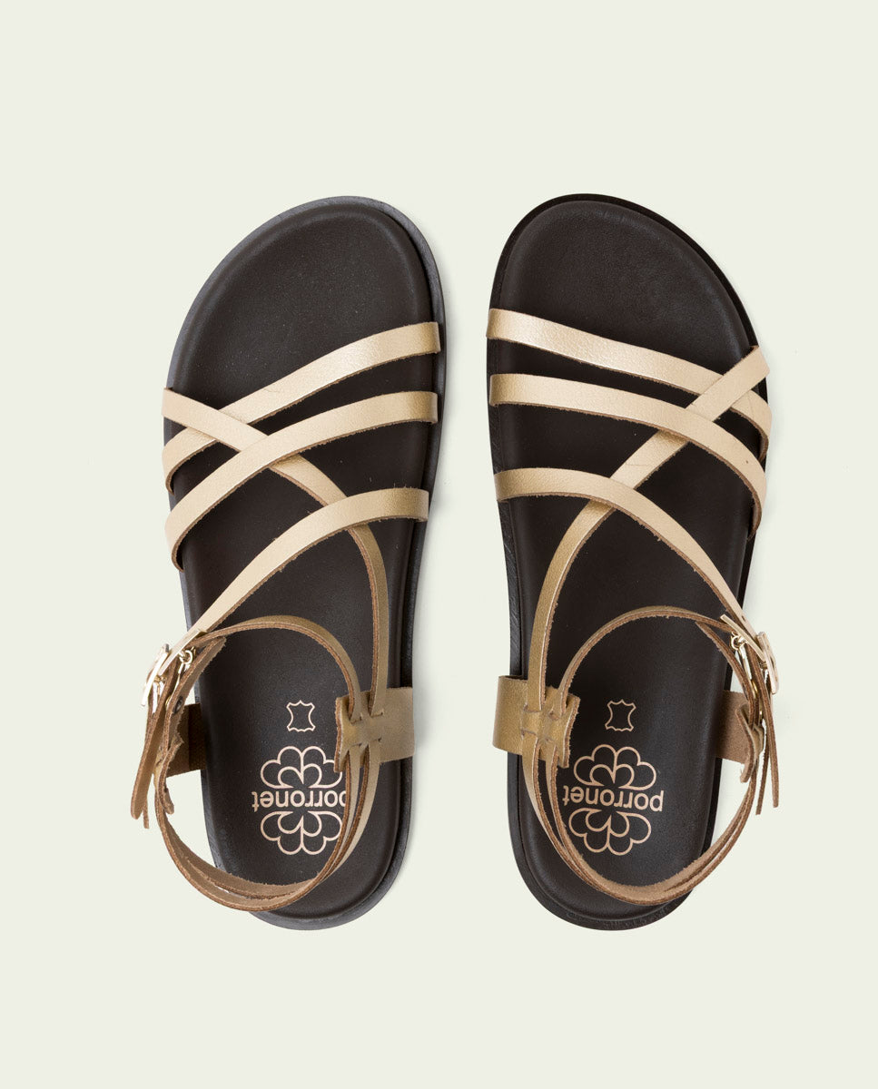 SANDALE PLATE EN CUIR HERA OR
