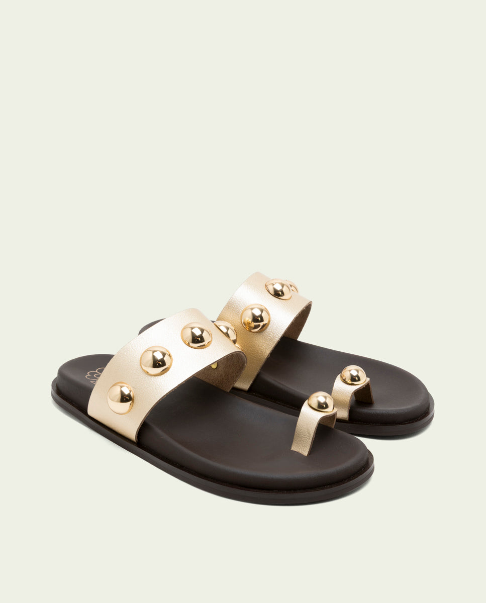 HADID GOLD STUDDED FLAT SANDAL