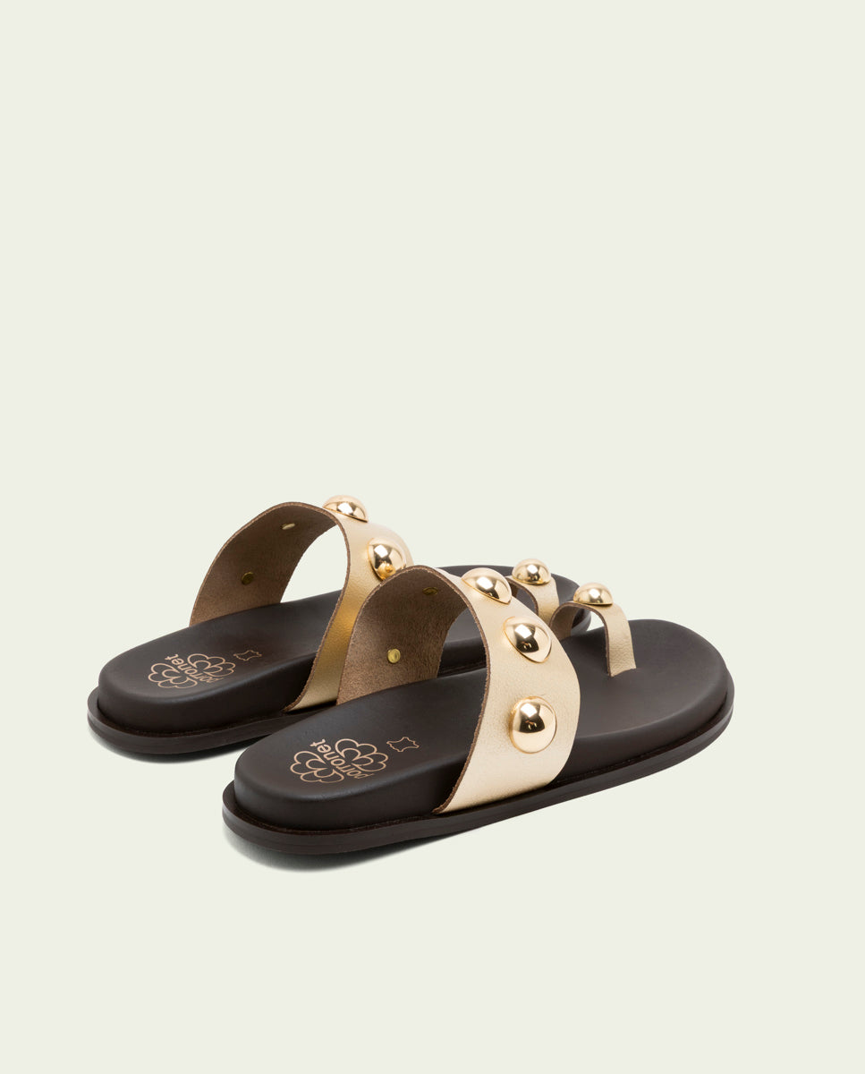 HADID GOLD STUDDED FLAT SANDAL