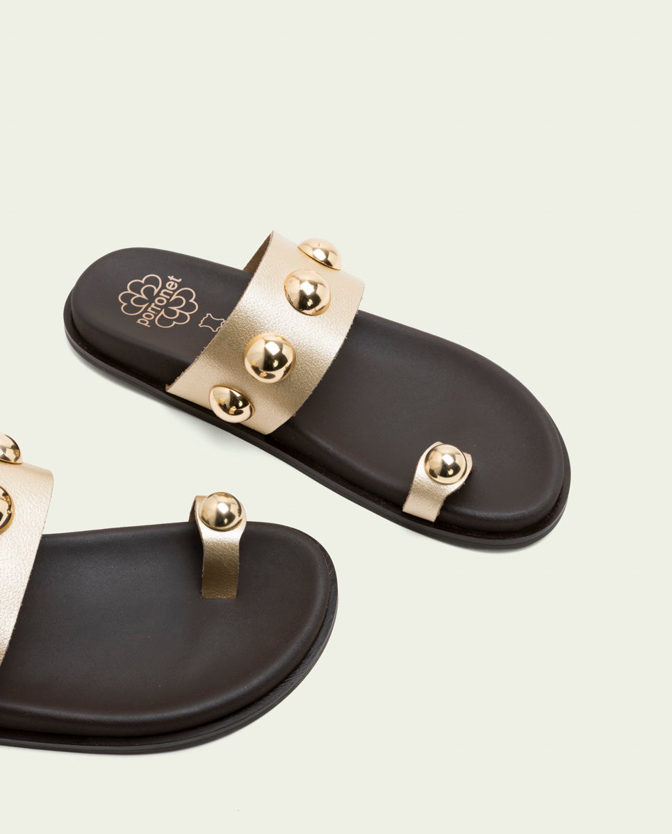 HADID GOLD STUDDED FLAT SANDAL